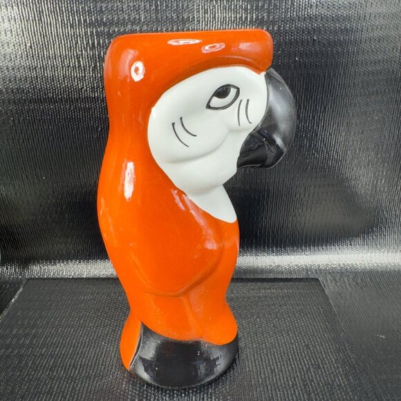 Vintage Ceramic Parrot Macaw Bird Vase Tall Tumbler Cup Red Orange Tall Vessel - Picture 9 of 10